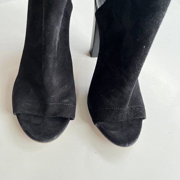 VINCE MADE IN ITALY BLACK SUEDE HIGH HEELED ANKLE BOOTS OPEN TOE WOMENS SIZE 9M - Picture 2 of 9